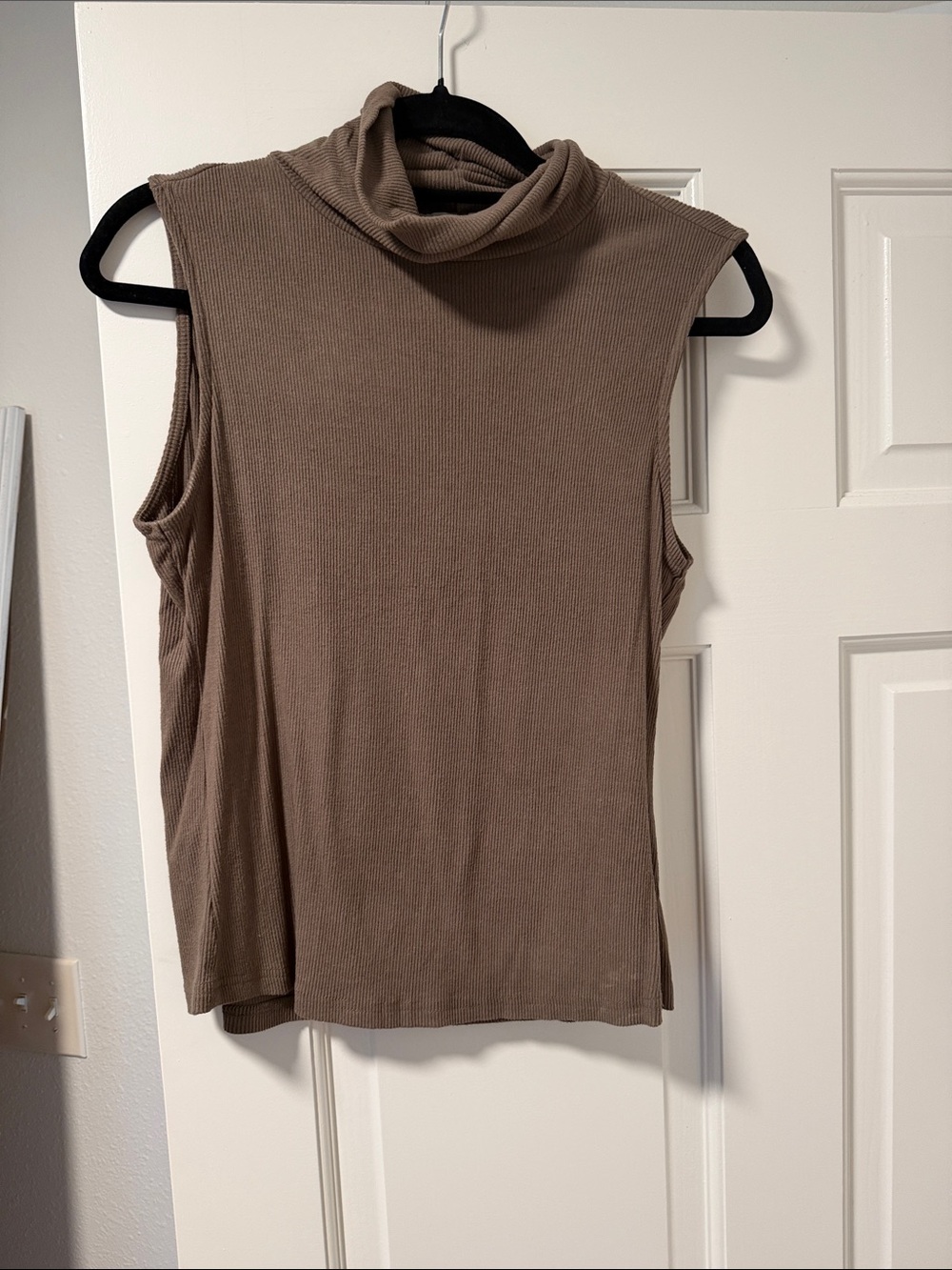 She + Sky Ribbed Sleeveless Turtleneck in Taupe